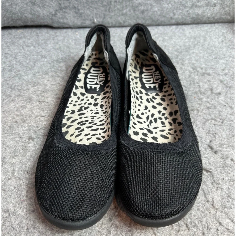 Hey Dude Wendy Ballet Black Knit Slip On Flats Shoes Womens Size 9/10